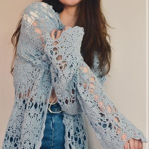 SOLD Newport News Vintage Crochet Long Crochet Cardigan